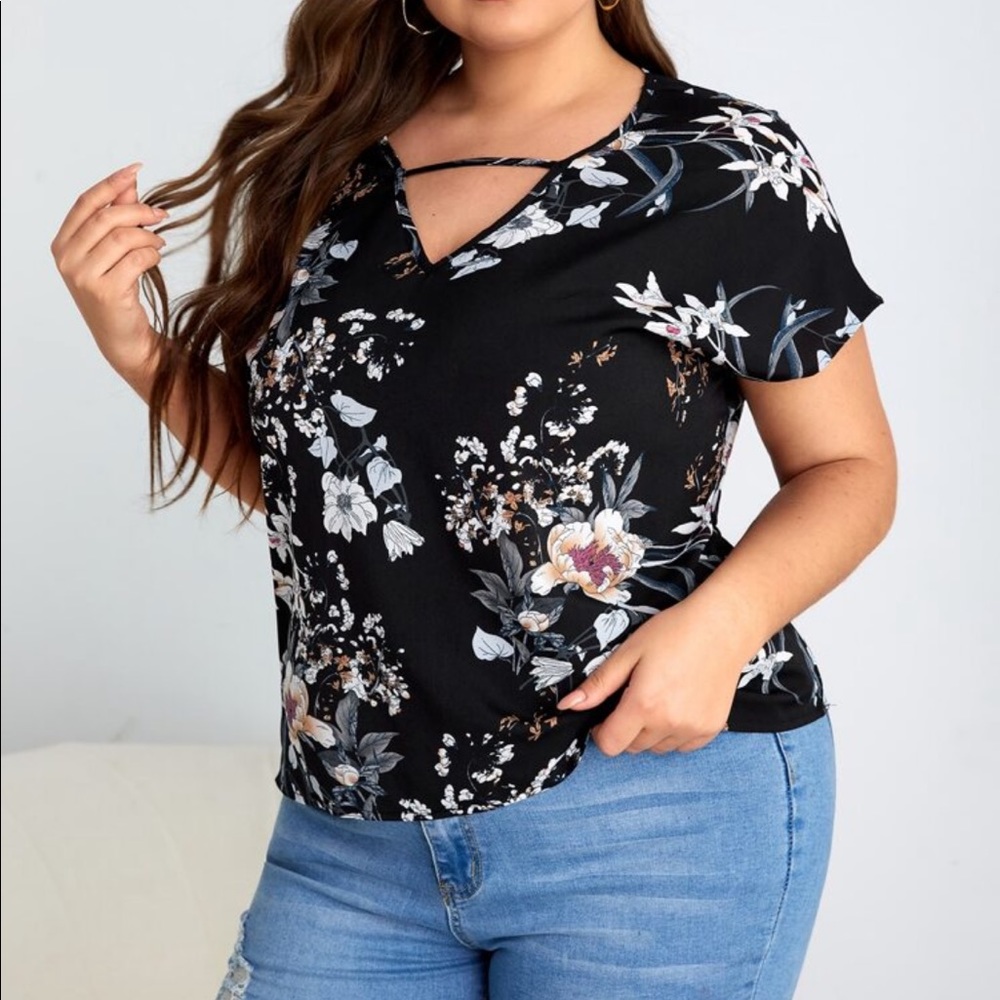 Boho Plus Size Floral Print Cottagecore V Neck Top Blouse - Picture 13 of 16